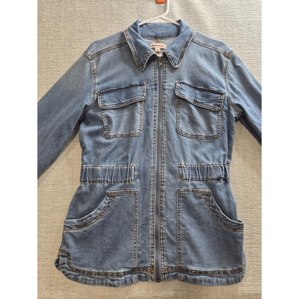 Knox Rose Jacket Womens Small Blue Denim Cotton Stretch Elastic Waist Full Zip